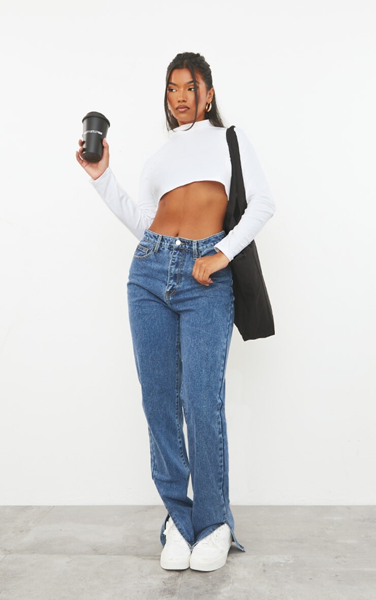 

PrettyLittleThing Джинсы Vintage Wash с разрезом на подоле