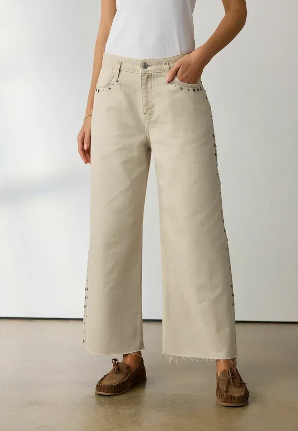 Джинсы Regular fit, Next, wide leg raw hem cropped, нейтральный цвет