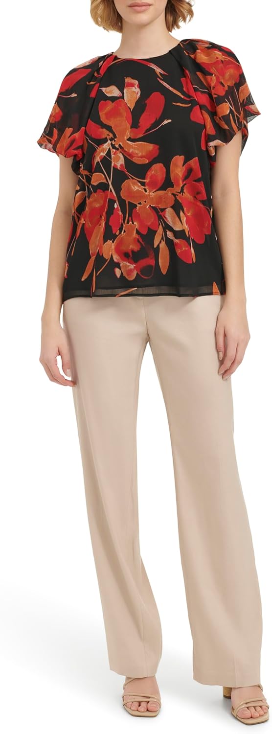 

Женская блузка с короткими рукавами и оборками Calvin Klein, Black Multi