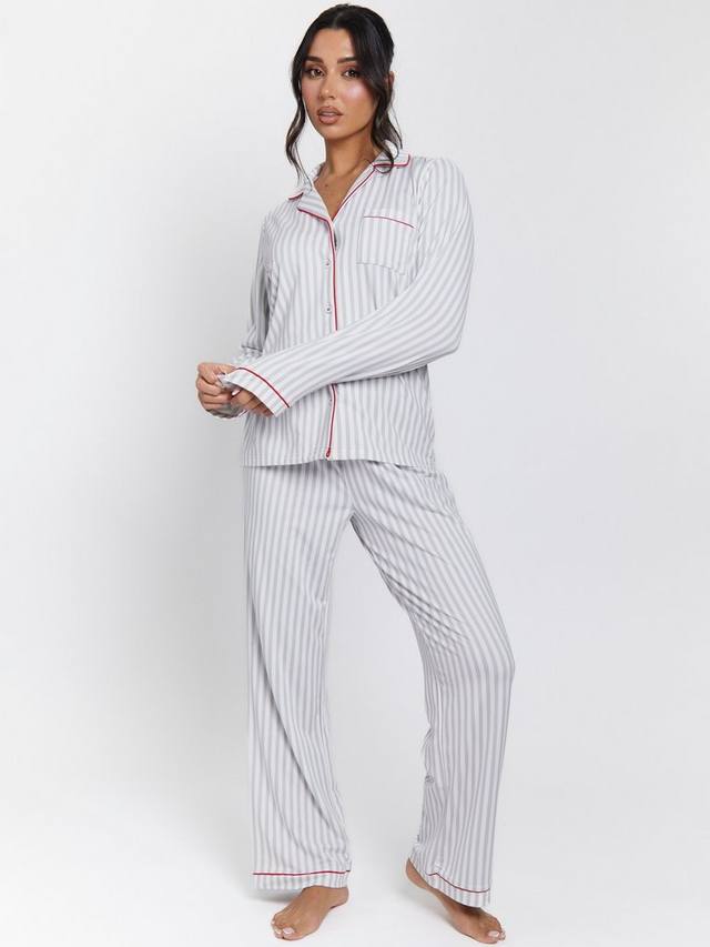 

Пижамный комплект с длинными брюками и контрастной отделкой Loungeable, Grey