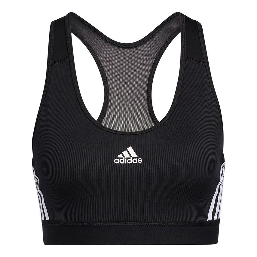 

(WMNS) Бюстгальтер Adidas Believe This 3-Stripes Medium Support Rib Bra, азиатский размер, цвет «Черный белый»