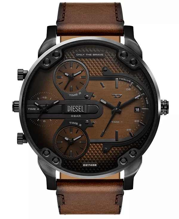 

Мужские тонкие кварцевые часы Mr. Daddy с тремя стрелками и датой, коричневые кожаные часы, 54 мм Diesel, brown