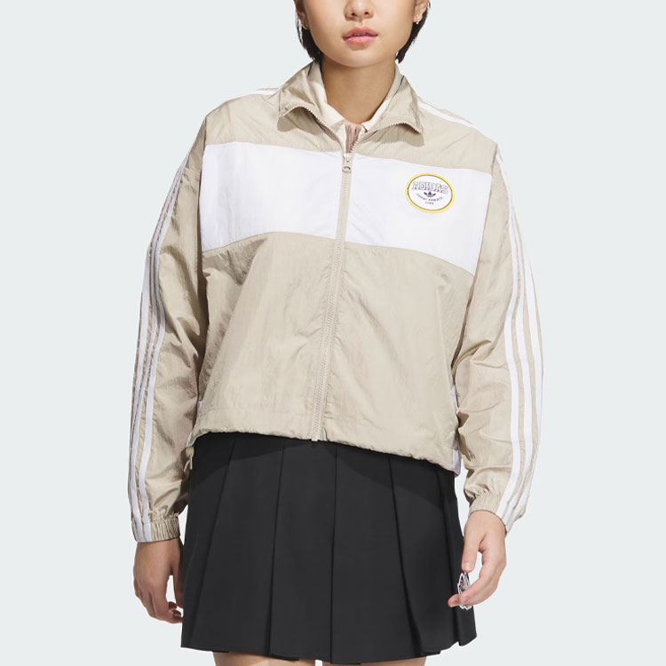 Adidas Originals Американская винтажная куртка в стиле преппи с воротником стойка женская бежево-коричневая, Beige Umber — фото 4