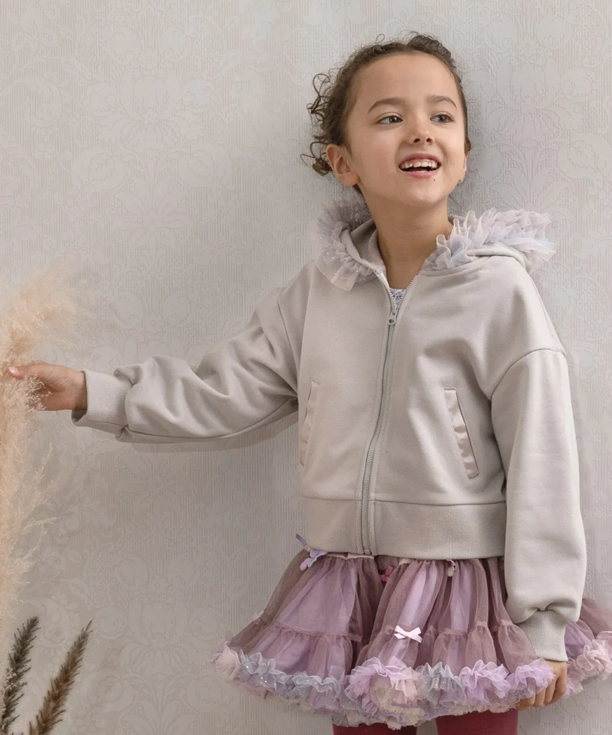 Парка с тюлевыми рюшами panpantutu, 100-130 см, серая — фото 4