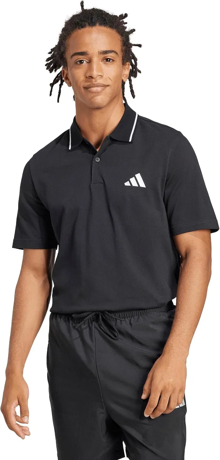 Мужское поло adidas Essentials с логотипом, черное/белое