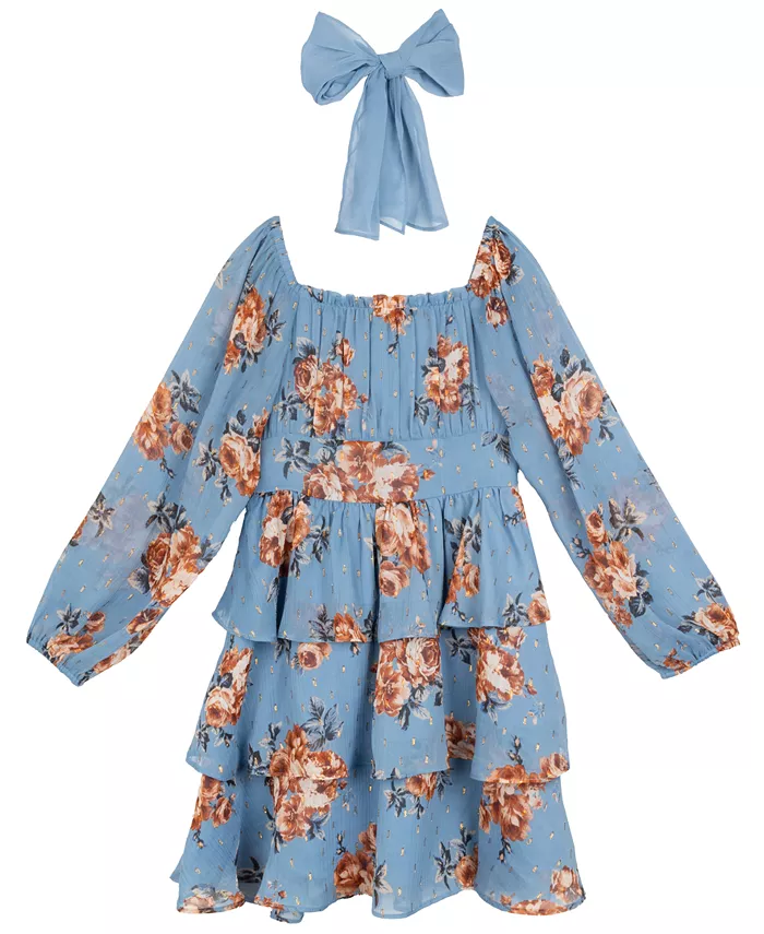 

Большие девочки комплект из 2 предметов шифон бант и платье Rare Editions, синий