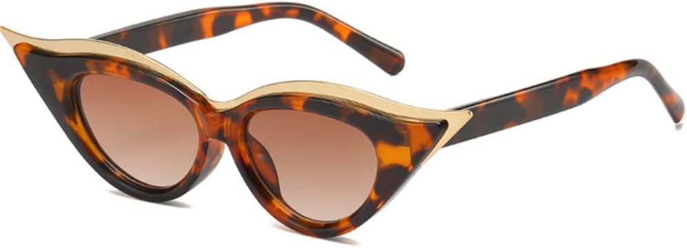 

Модные солнцезащитные очки «кошачий глаз» для женщин, маленькая оправа, металлическая отделка, мужские солнцезащитные очки, очки для мужчин с защитой от УФ-излучения UV400 TYUVIVO, Leopard Brown