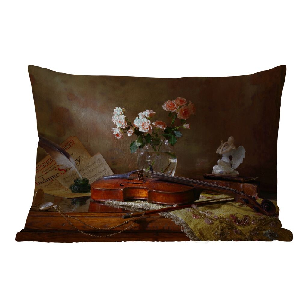 

Уличная подушка MuchoWow - Скрипка - Розы - Розовый - Цветы - Натюрморт - 50x30 см - Устойчивость к атмосферным воздействиям - Подушка для отдыха - Чехол на подушку - Хлопчатобумажная ткань - Декоративные наволочки, мультиколор