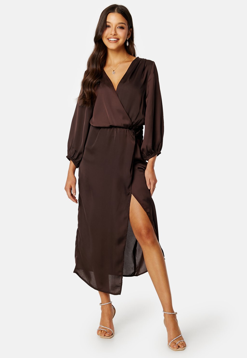 

Коктейльное/вечернее платье WRAP KNOT SATIN DRESS Bubbleroom, коричневый