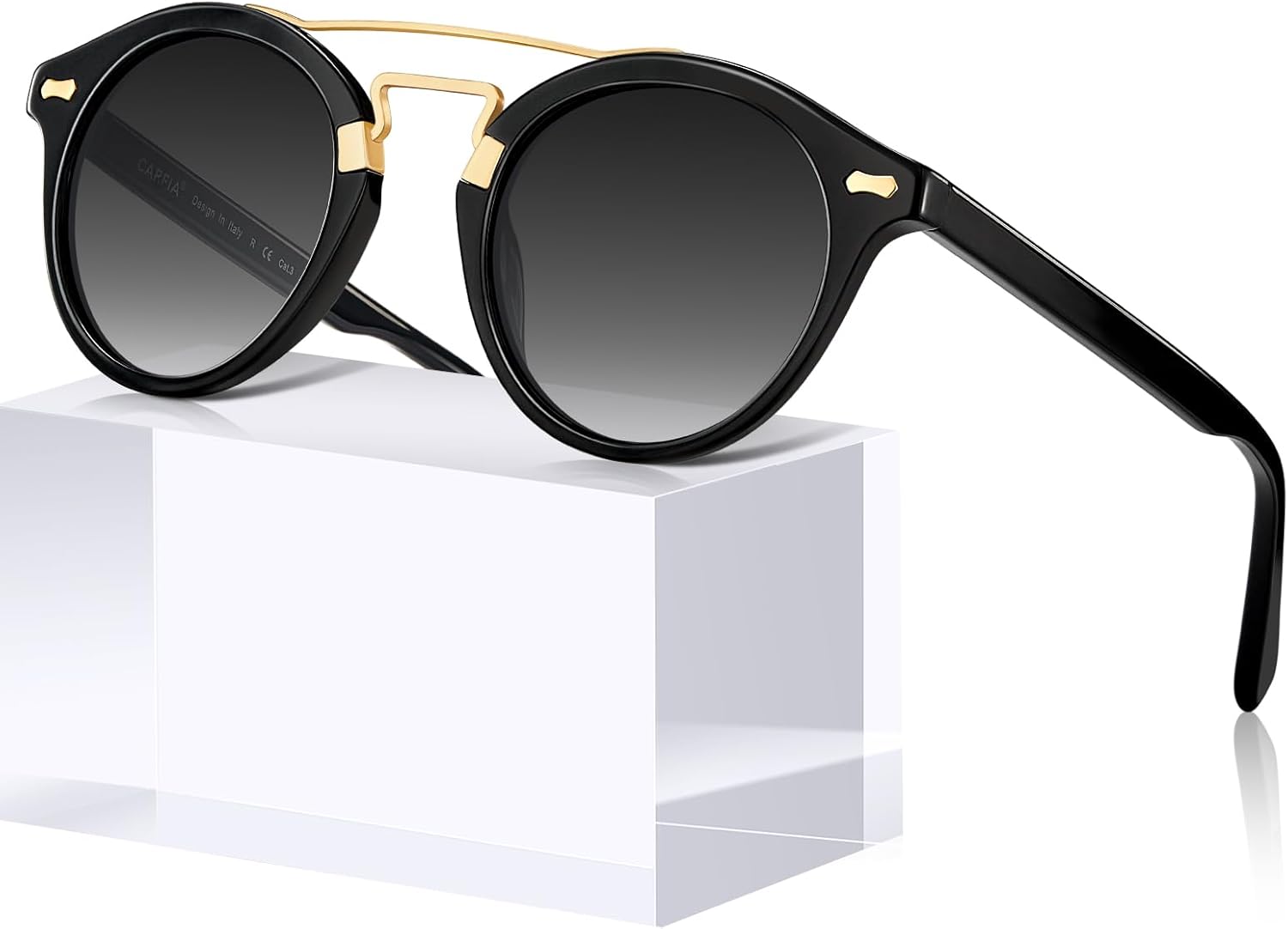 

Солнцезащитные очки CARFIA Small Face Acetate Double Bridge для женщин, поляризованные, с защитой от УФ-излучения, в стиле ретро с металлическими перемычками, круглые, 5. Black Frame Gradient Grey Lens