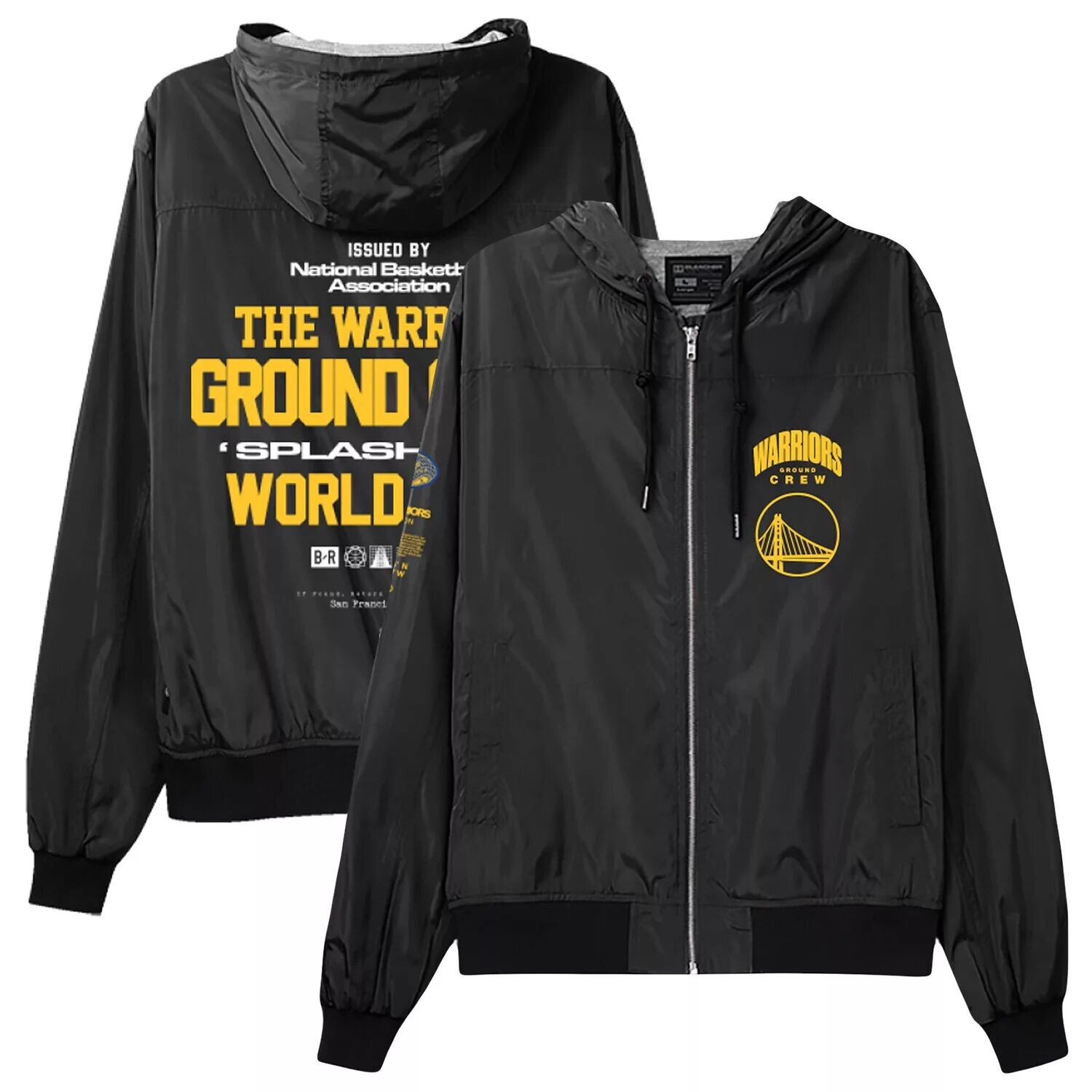 

Унисекс Bleacher Report x Mitchell & Ness Черный Golden State Warriors Backstage Crew Hoodie Куртка на молнии во всю длину