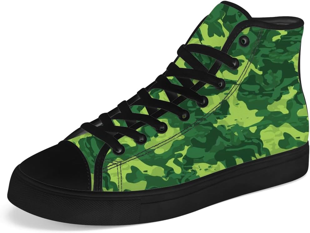 

Мужские и женские высокие кеды из холщовой ткани зеленого камуфляжа, высокие кроссовки с шнуровкой, повседневная обувь, подарок для мужчин и женщин Chebing