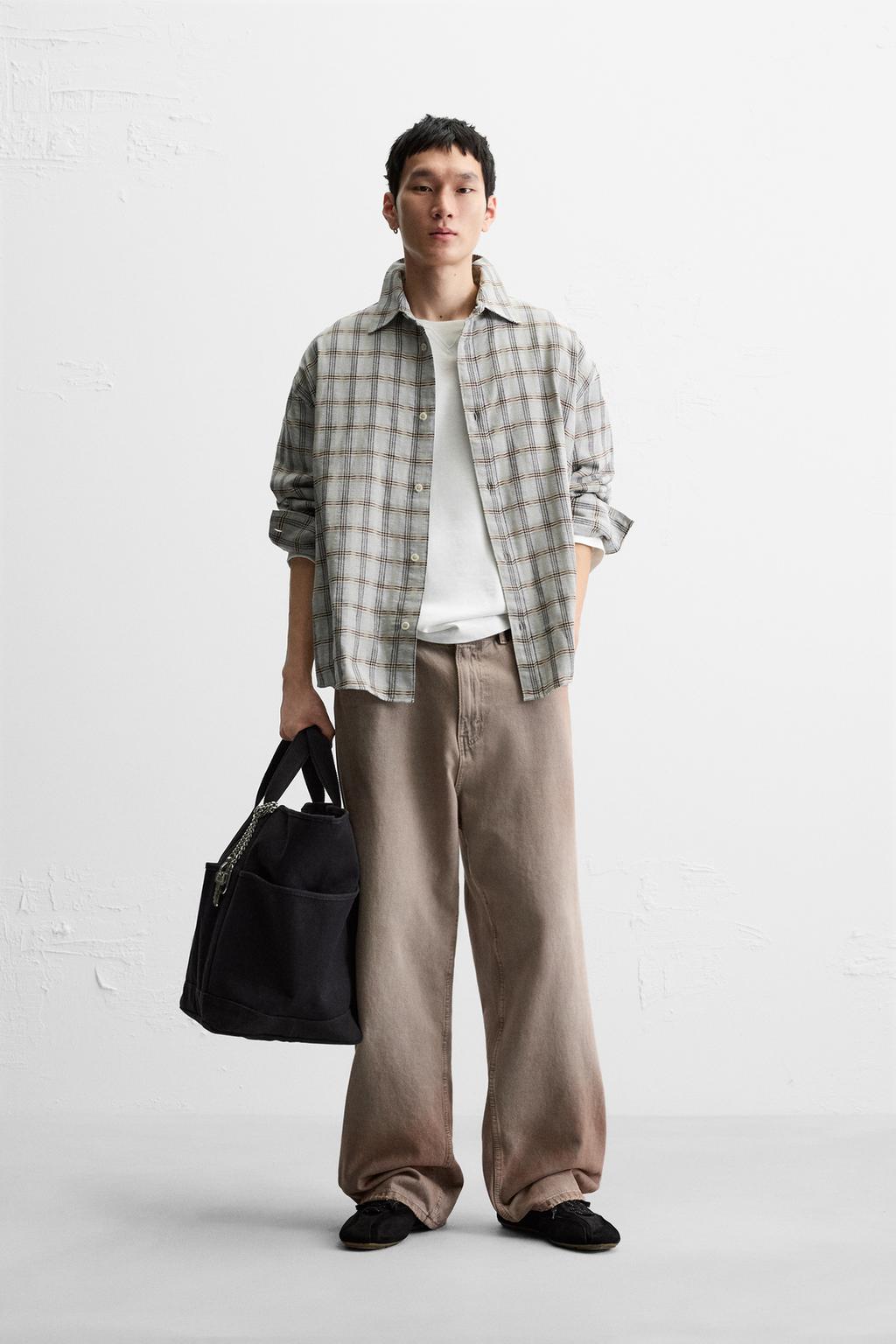 

Рубашка в текстурированную клетку ZARA, зеленый