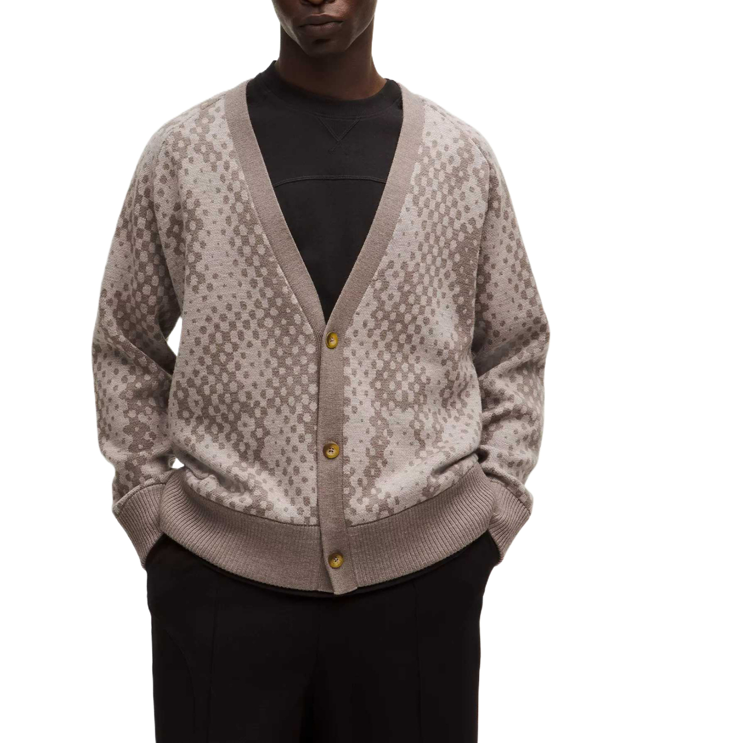 

Свитер мужской V-образный вырез Moderate Lululemon, from afar knit jacquard sheer oak muli