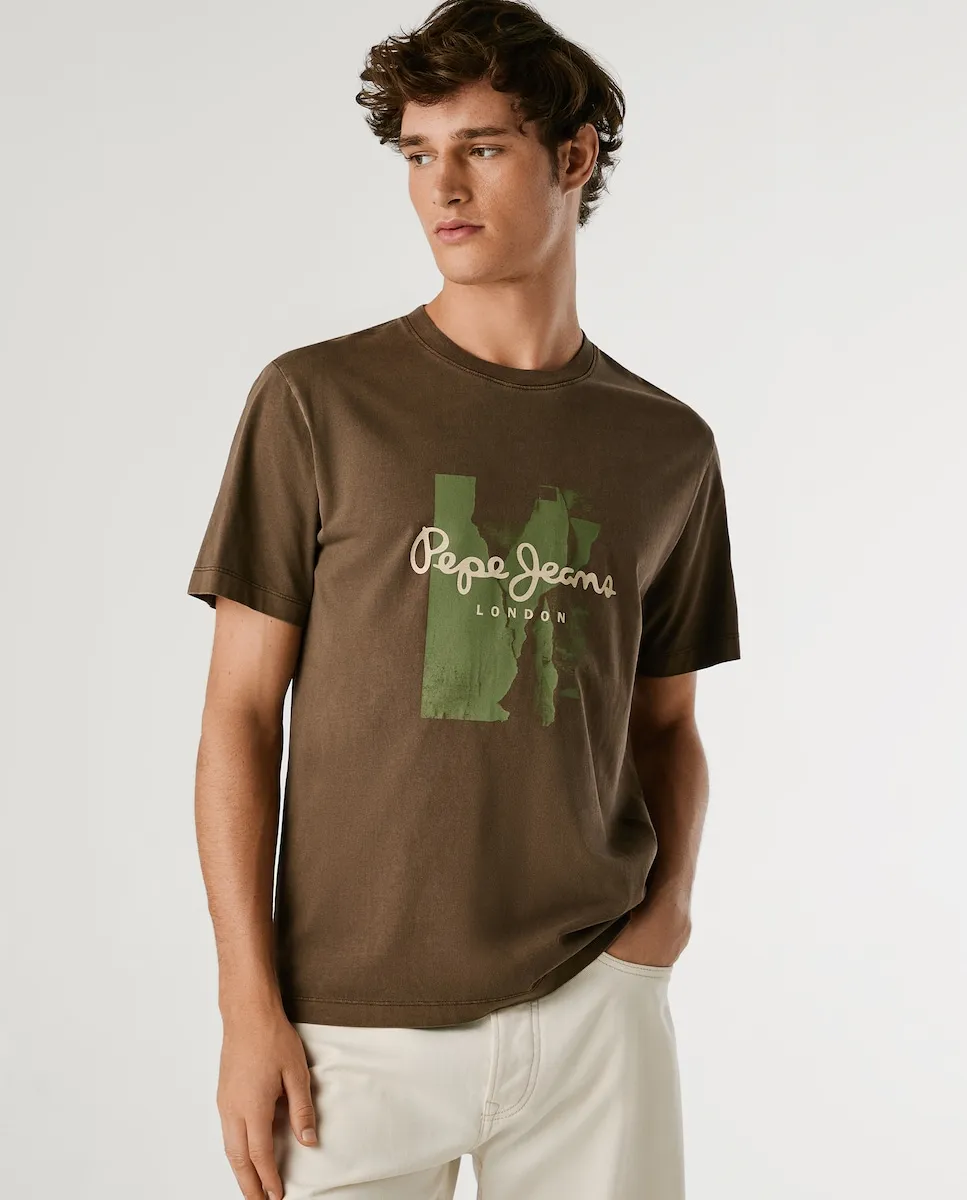 

Футболка мужская с коротким рукавом и печатным логотипом Pepe Jeans, коричневый
