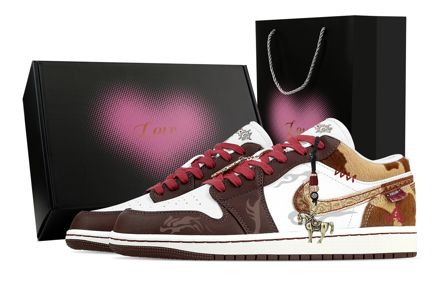 

Air 1 Spirit Horse Brings Blessing, Heart Box Low top Vintage баскетбольные кроссовки мужские Tan Jordan, tan