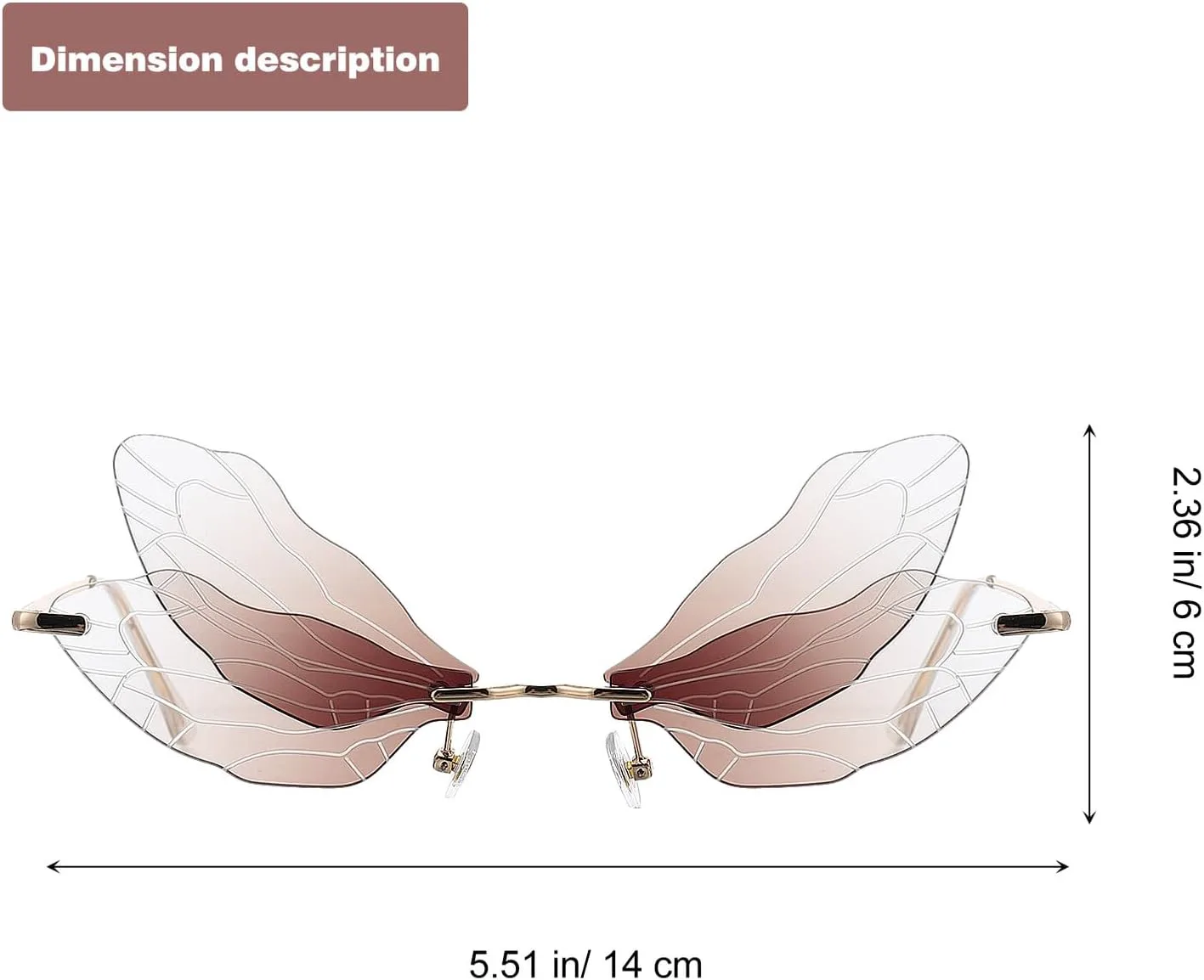 

Солнцезащитные очки GALPADA Dragonfly Wing, без оправы, коричневые, унисекс, необычной формы, модные очки для женщин, защита от УФ-излучения на открытом воздухе