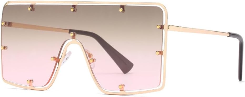 

Большие безободковые солнцезащитные очки для женщин, винтажные солнцезащитные очки с заклепками для мужчин, очки в стиле стимпанк, защита от ультрафиолета UV400 LANGSER, 6