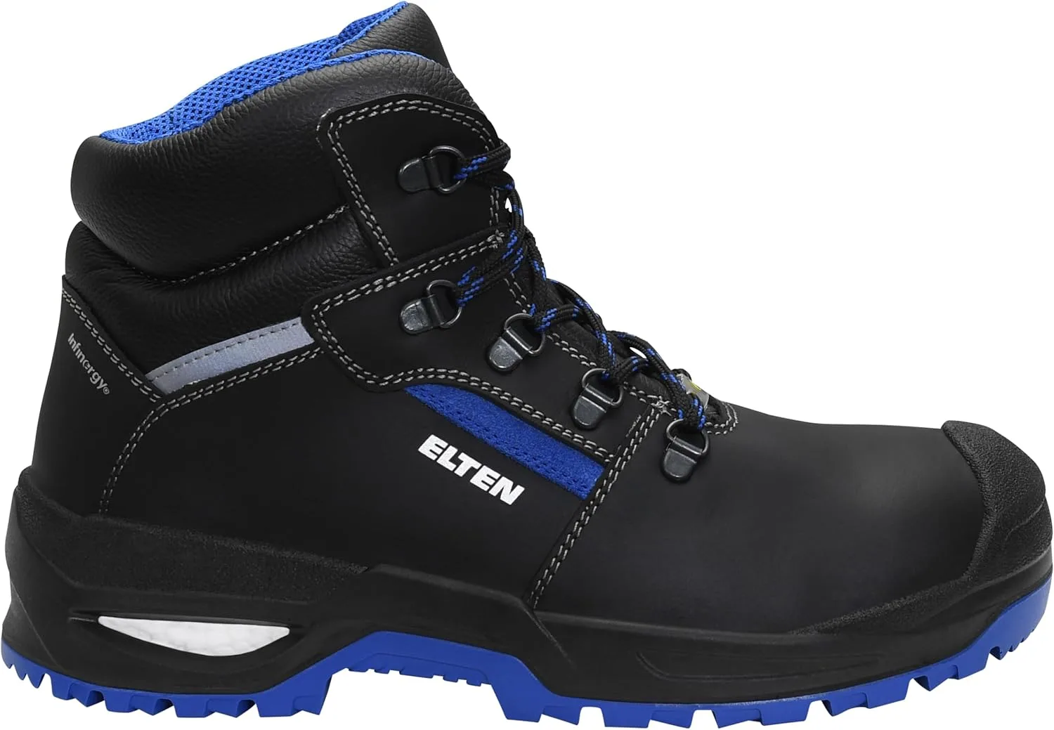Защитные ботинки ELTEN Leonardo XXSG Black-Blue Mid ESD S3, женские и мужские, кожаные, со стальным защитным носком, легкие, прочные, черный/синий — фото 2