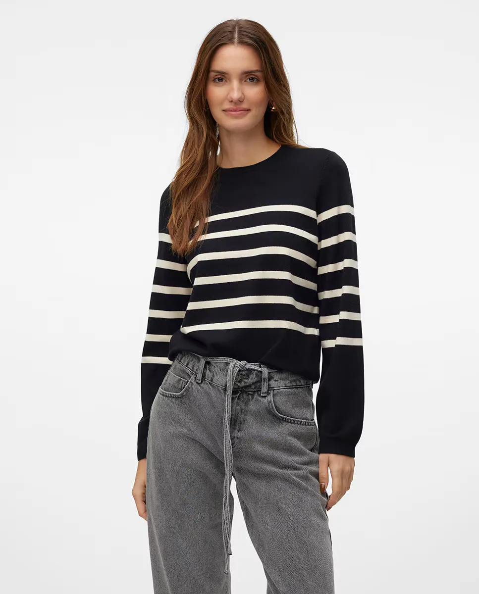 

Женский полосатый вязаный свитер Vero Moda, черный