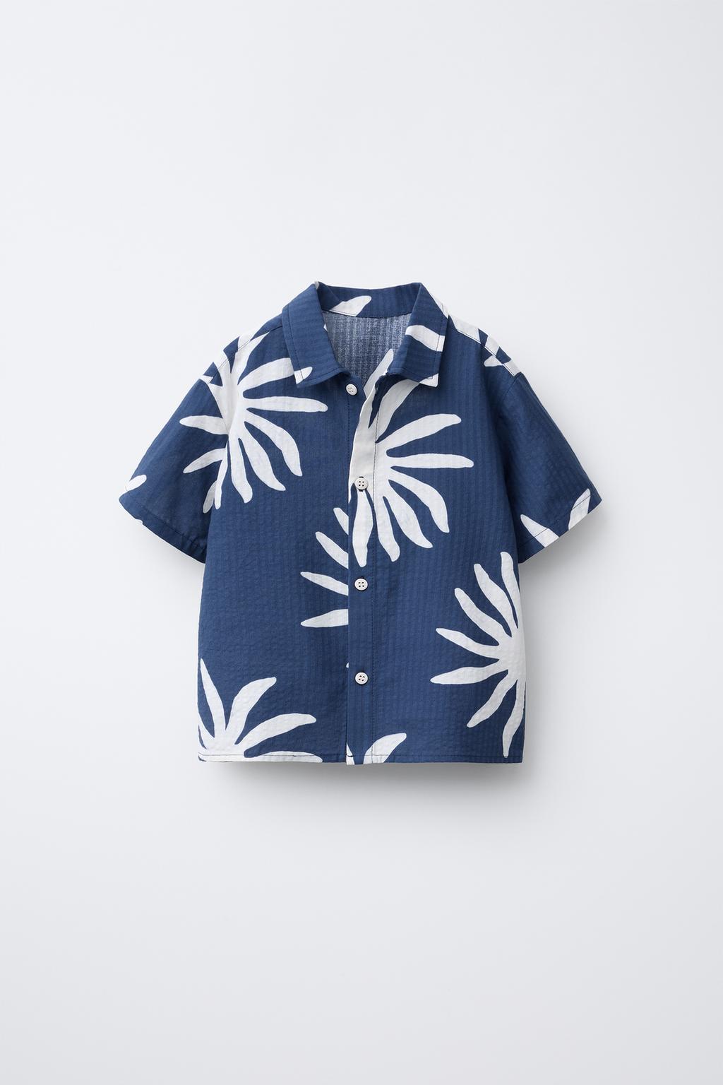 

Рубашка с солнечным принтом ZARA, цвет Ecru/Blue