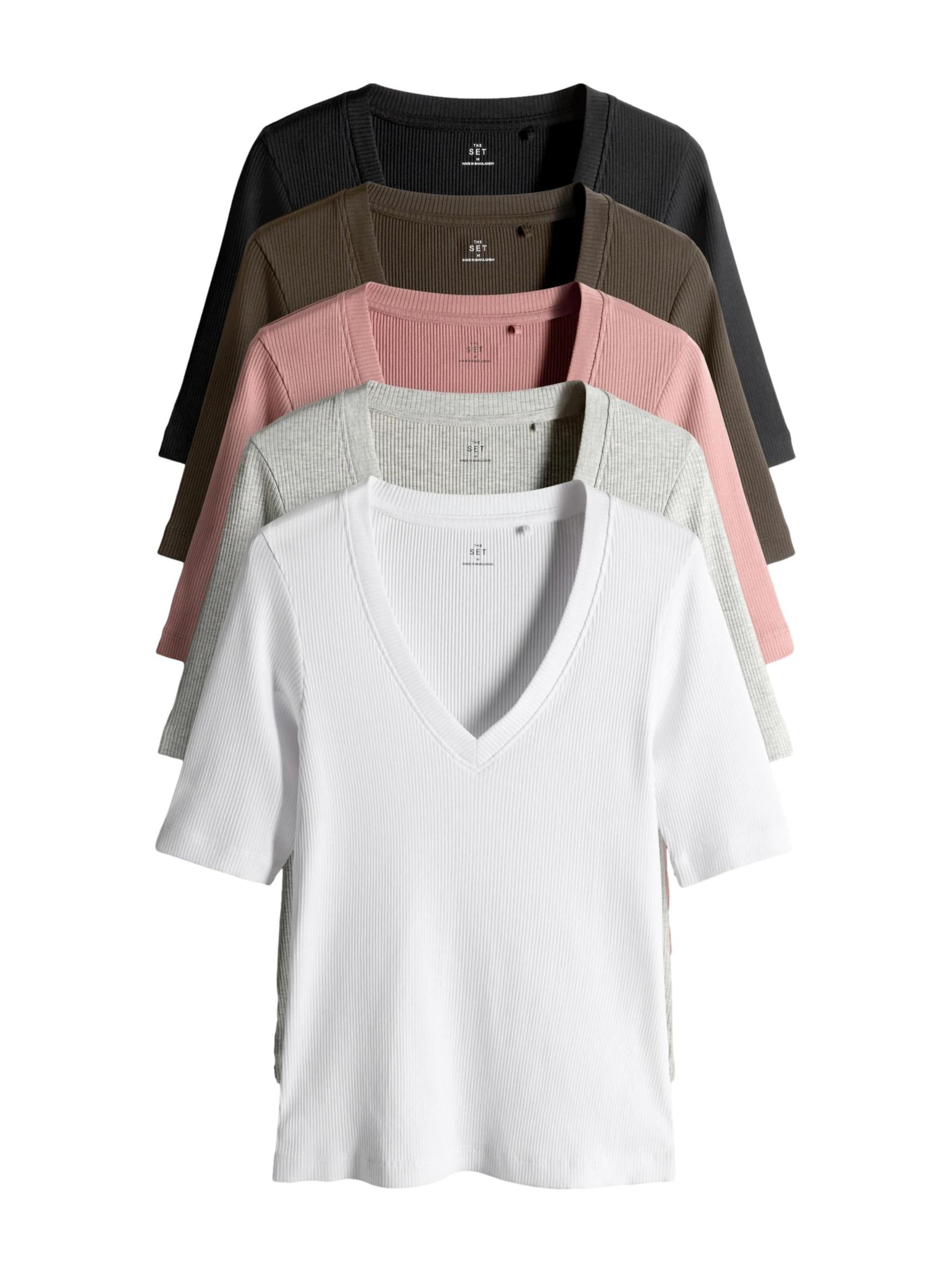 

The Set Футболка в цветах Brown, Light Grey, Rose, Black, White