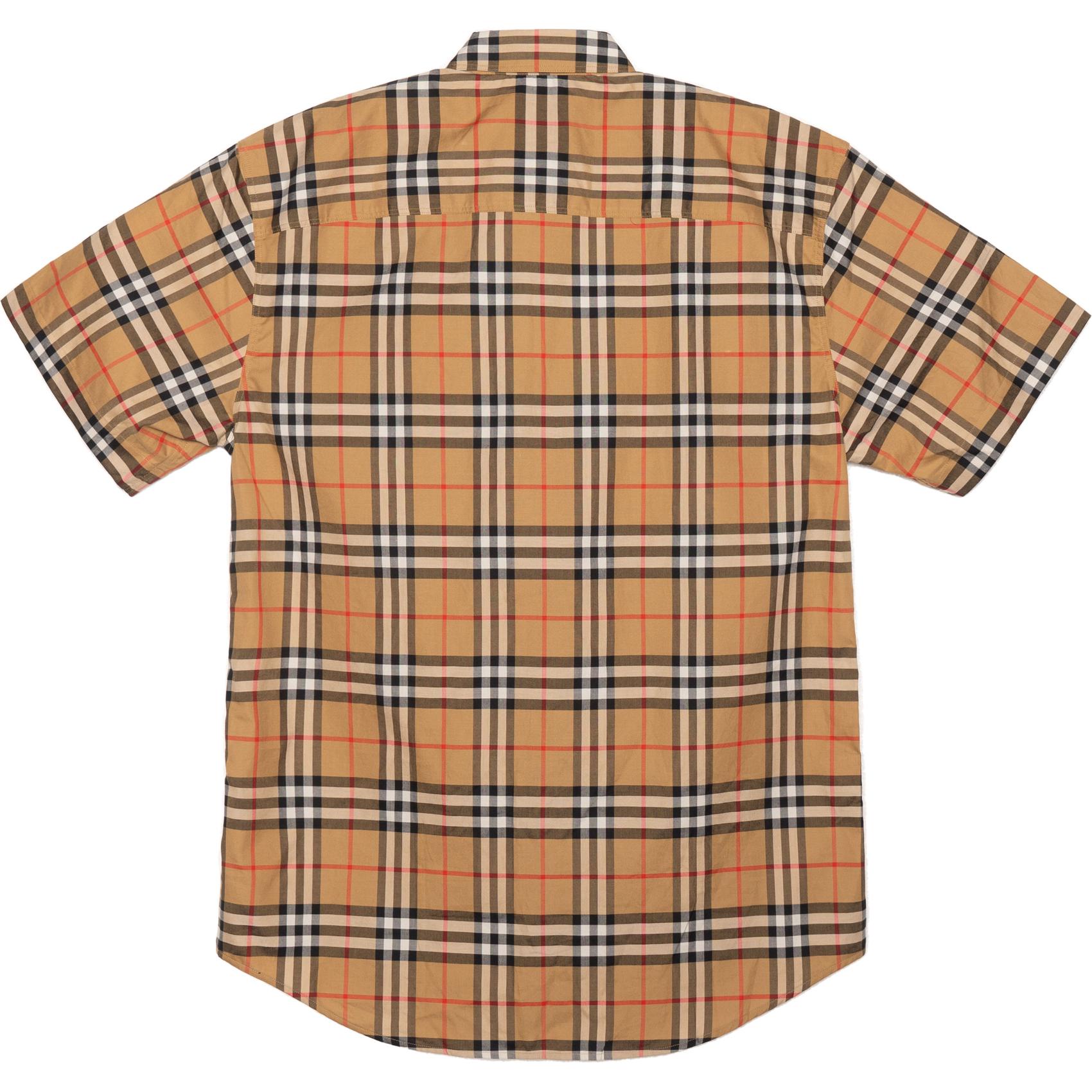 Мужская рубашка с клетчатым принтом, короткий рукав, желтый цвет Burberry, классический стиль — фото 3