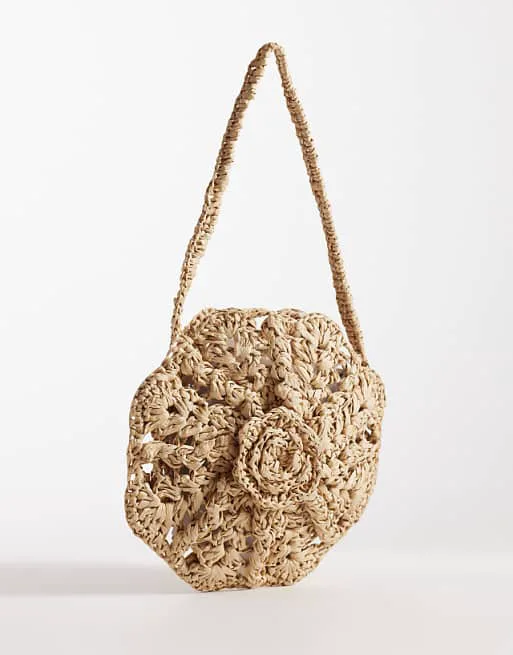 

Гламурная сумка на плечо из соломенной ткани нейтрального цвета