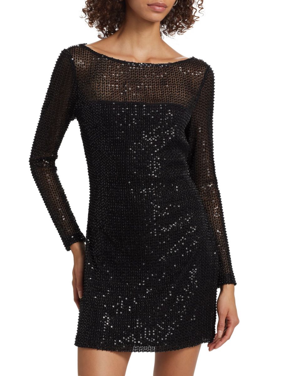 

Мини-платье из пайеток и сетки Forrest Ramy Brook, цвет Black Beaded Mesh