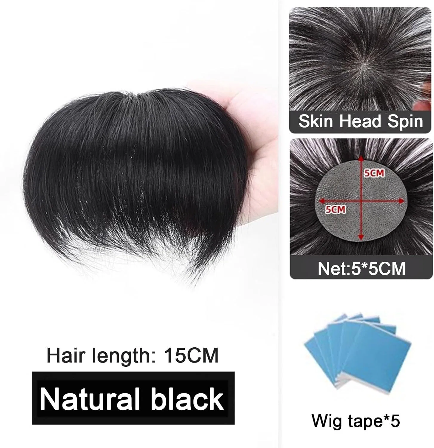 Накладка для волос V Premier Human Hair Patch Thin Skin 5x5 см, длинна 15 см, Zbyxpp — фото 2