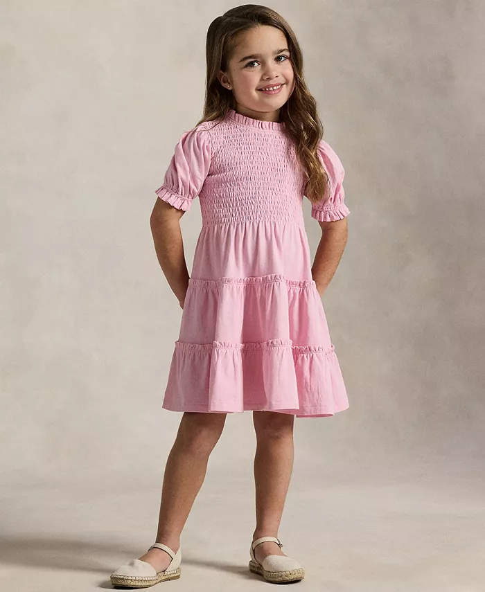 

Платье для девочек и малышек из хлопкового джерси со сборкой Polo Ralph Lauren, розовый