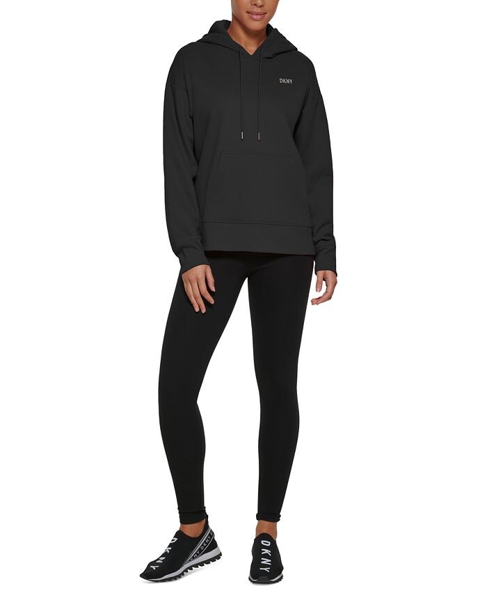 

Женская флисовая худи с металлизированным логотипом DKNY, черный