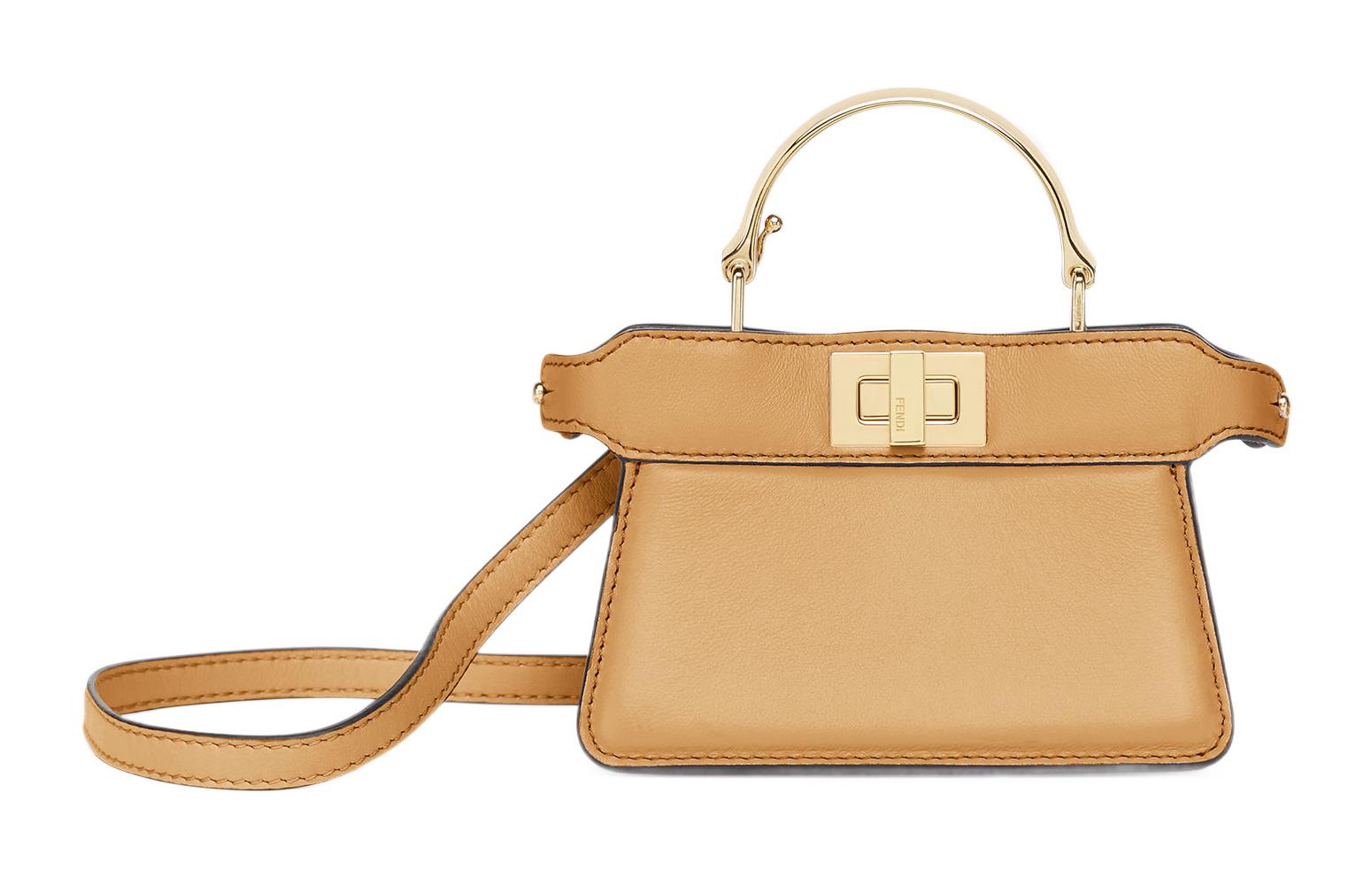 

Fendi Сумка через плечо Peekaboo из кожи наппа, миниатюрная женская сумка светло-коричневого цвета