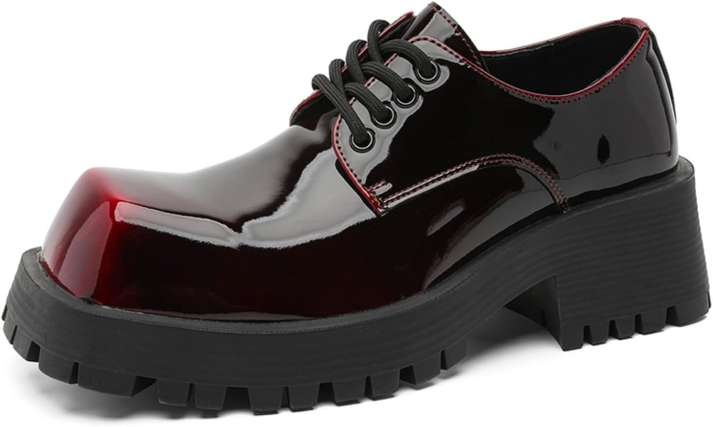 

Мужские оксфорды на массивной платформе из градиентной лакированной кожи, с квадратным носком, низкие, на шнуровке, дерби, с противоскользящей подошвой, удобные, легкие, деловые туфли для работы в офисе, улицы, моды и вечеринок Yrzhgdl, красный