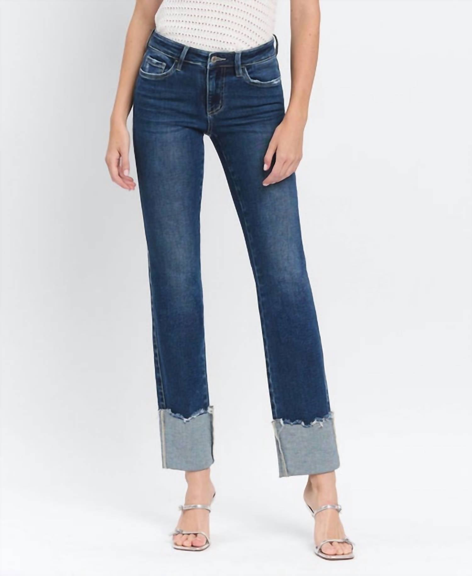 

Джинсы Overheard Mid Rise с манжетами, прямые зауженные, средняя потертость LOVERVET, Medium Wash