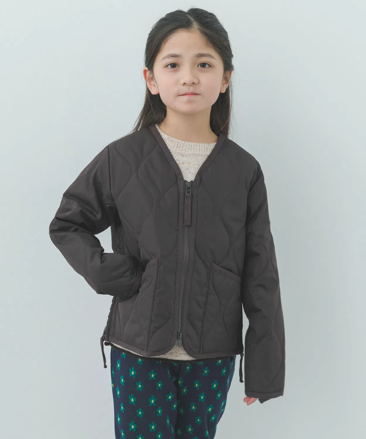 Детская куртка-пуховик военного стиля TAION MILITARY ZIP DOWN JACKET с наполнителем 800FP, тёмно-коричневая