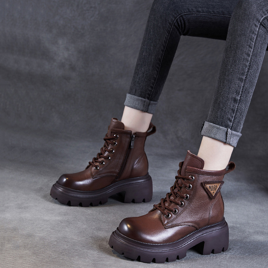 Devanro Короткие женские ботинки мартина коричневые, цвет Brown — фото 3