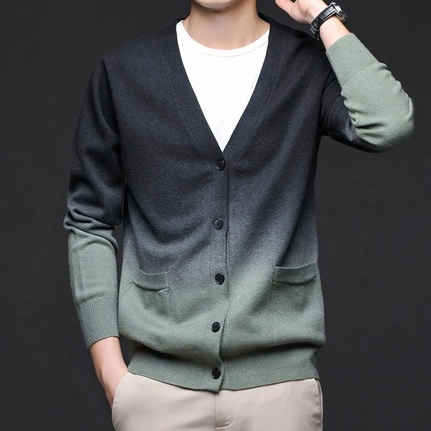 Кардиган мужской V-образный вырез Slim Fit — фото 4