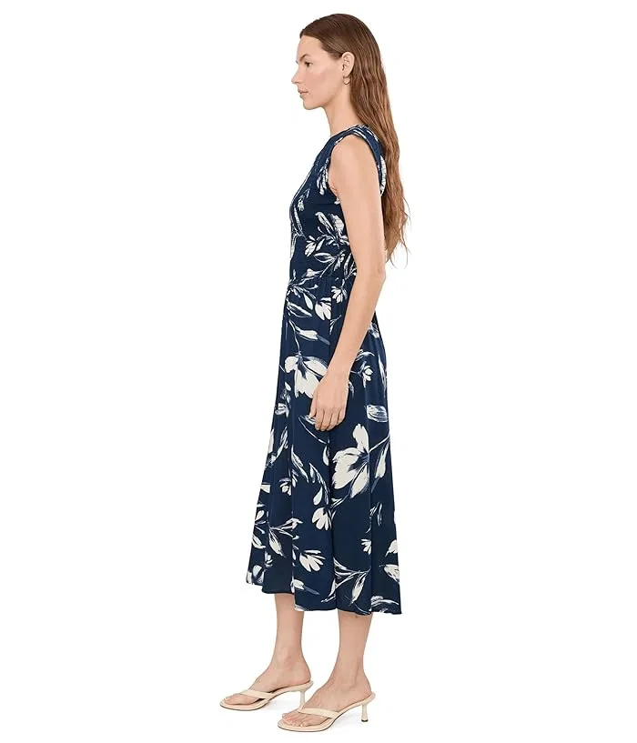 Платье миди с цветочным принтом Sleeveless Smocked Floral Midi Calvin Klein, Indigo Multi — фото 3