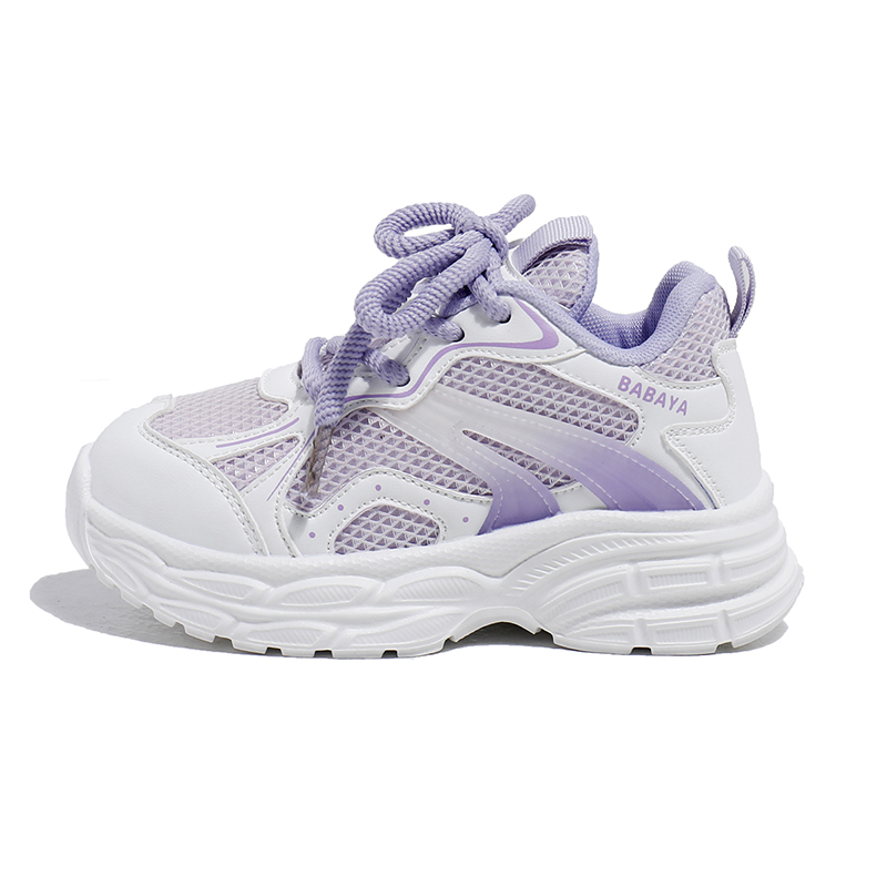 

Babaya Скользостойкие амортизирующие и дышащие низкие детские повседневные кроссовки white purple kids'