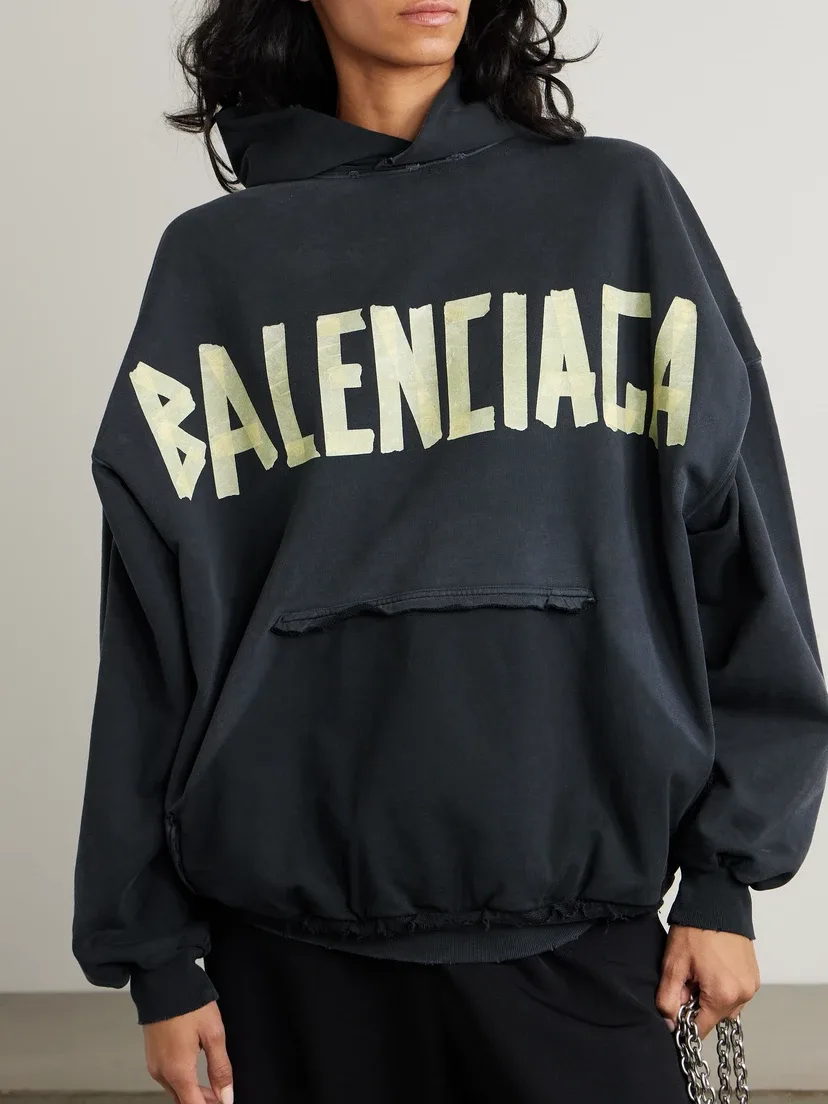 Увеличенное худи из хлопкового джерси с эффектом потертости и принтом BALENCIAGA, черный — фото 3