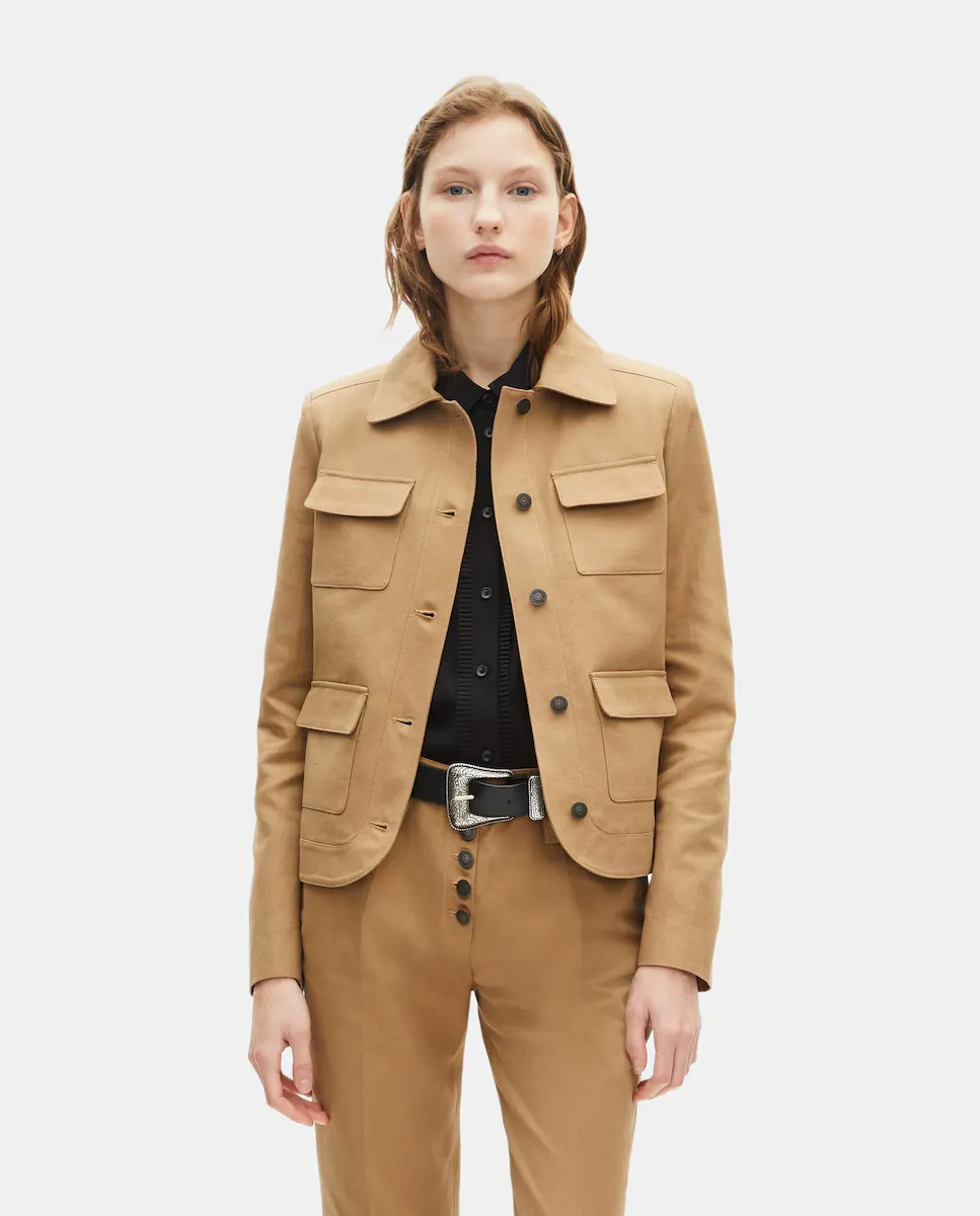 

Короткая женская куртка из хлопка и льна The Kooples, бежевый