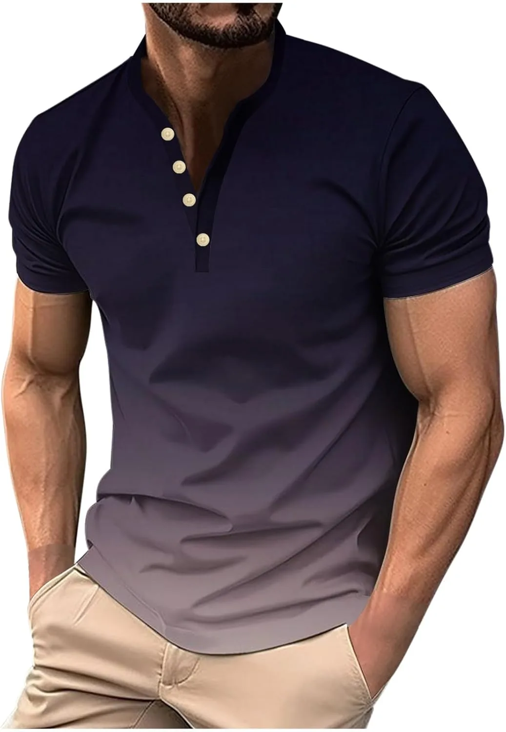 

Мужская футболка Henley Slim Fit с градиентом и пуговицами