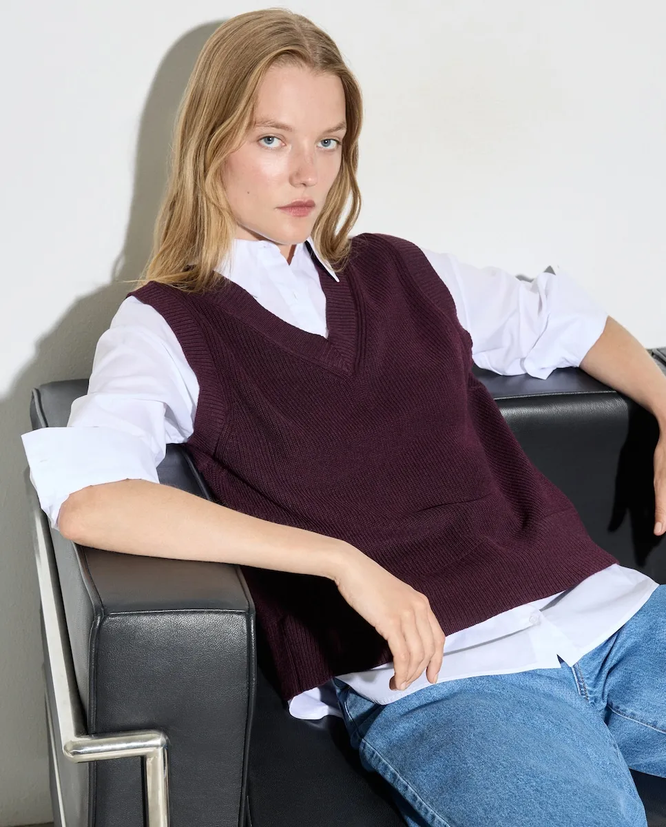 

Женский комбинированный однотонный джемпер Woman El Corte Inglés, баклажановый