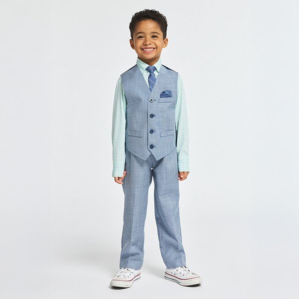 

Комплект для мальчика 4-12 лет: жилет, брюки, рубашка и галстук в елочку Izod, Medium Blue With Aqua