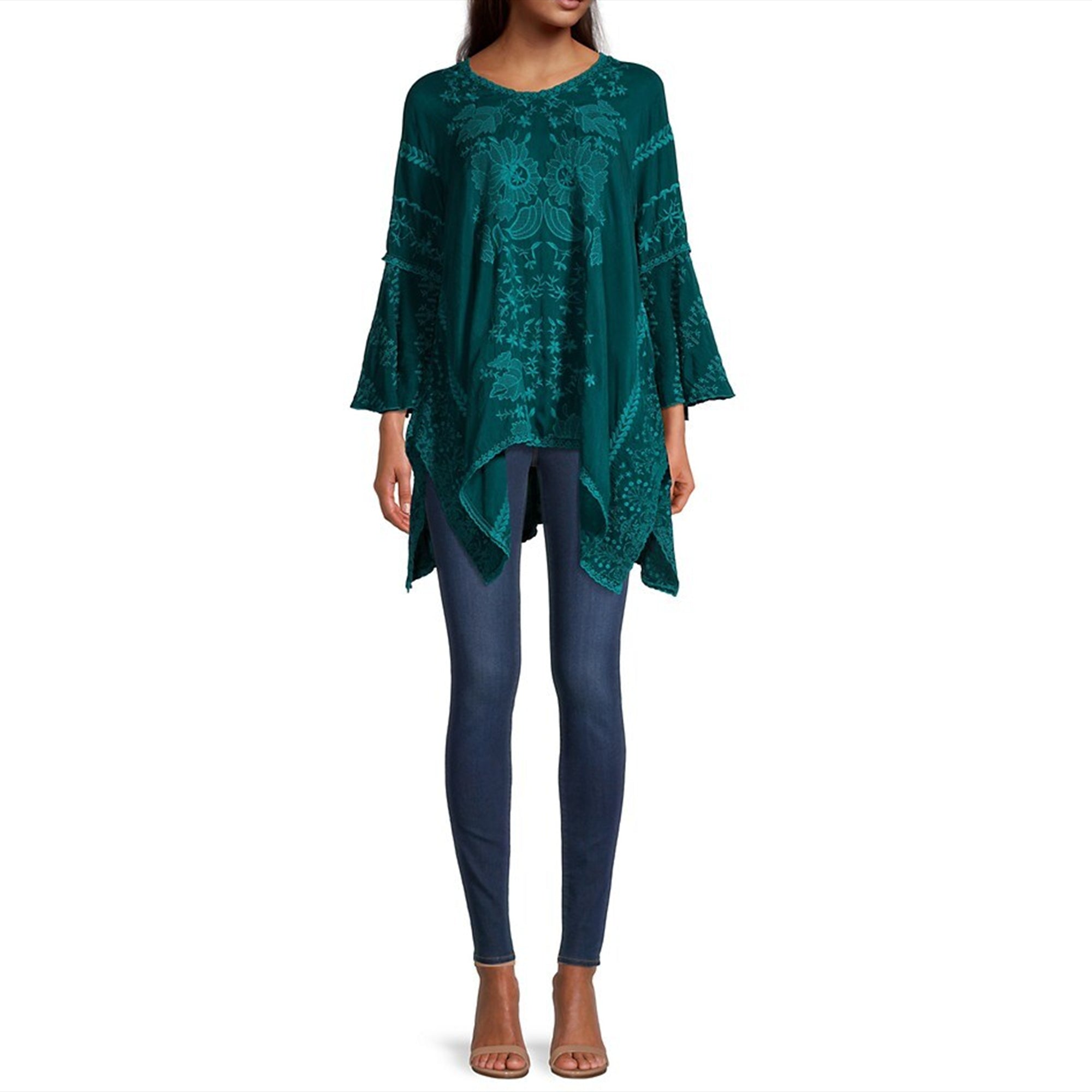 

Туника Johnny Was Temperty Lorelai с вышитым асимметричным подолом, синий