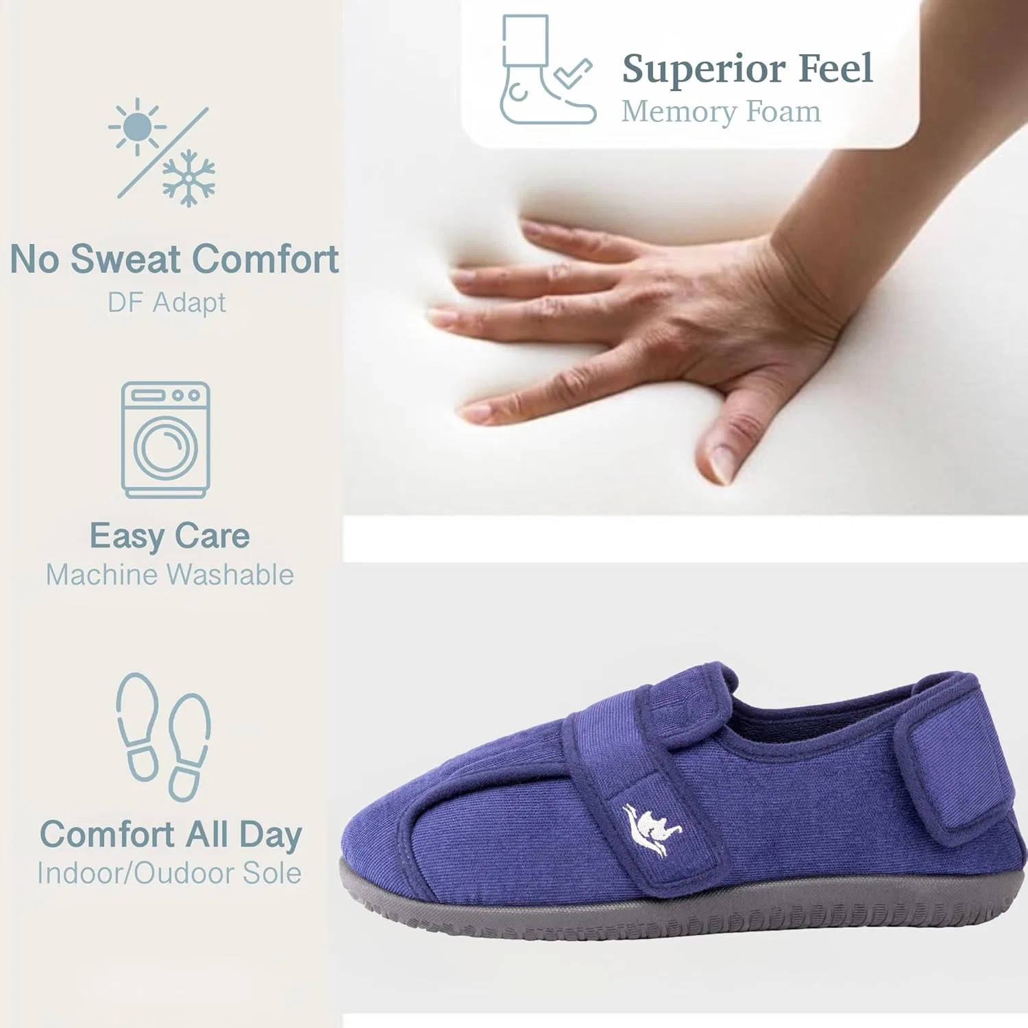 Тапочки на широкую ногу с регулировкой, Memory Foam, Navy Blue EUROPEAN SOFTEST — фото 3