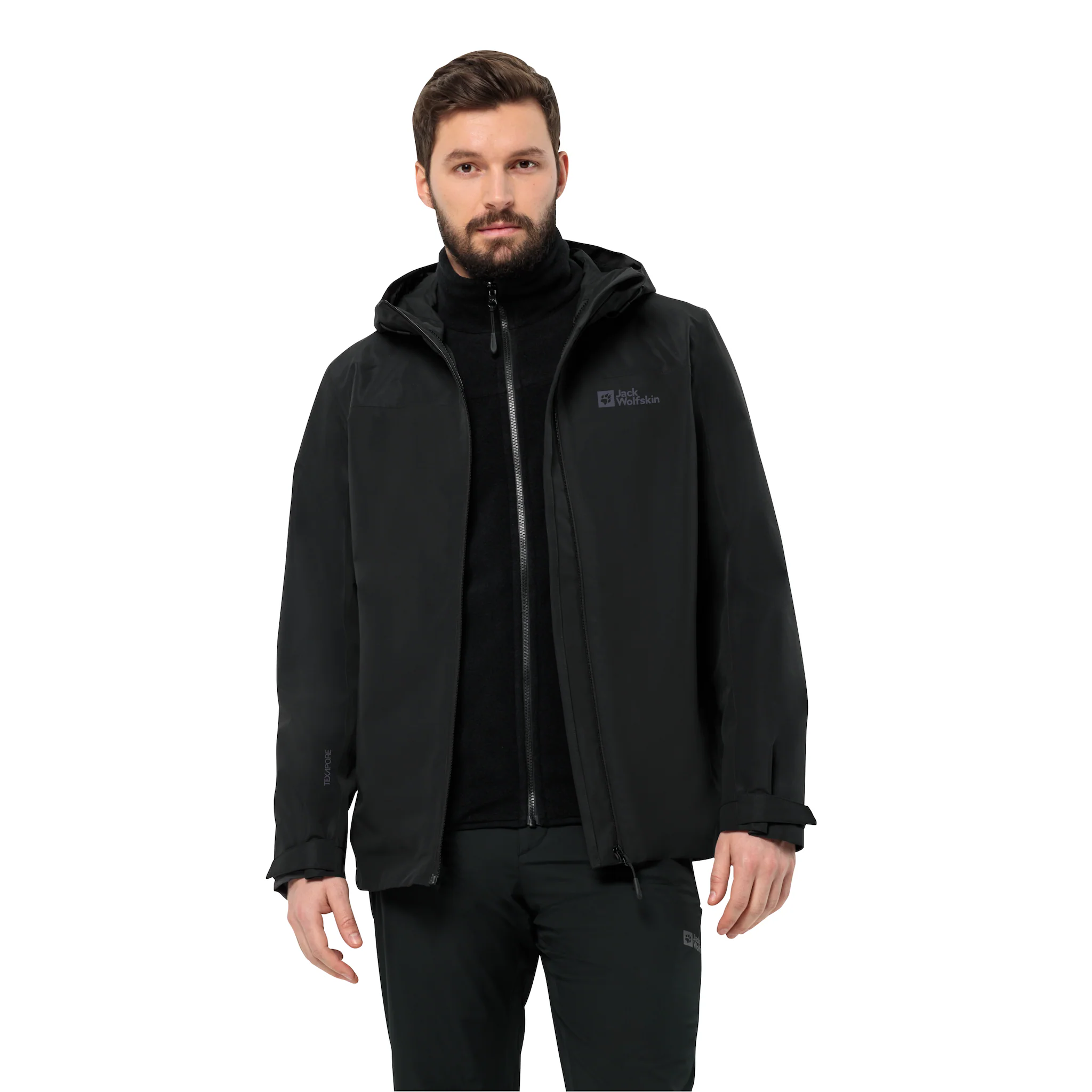 

Функциональная куртка 3-в-1 Jack Wolfskin "TAUBENBERG 3IN1 JKT M" с капюшоном и водоотталкивающими молниями, черный