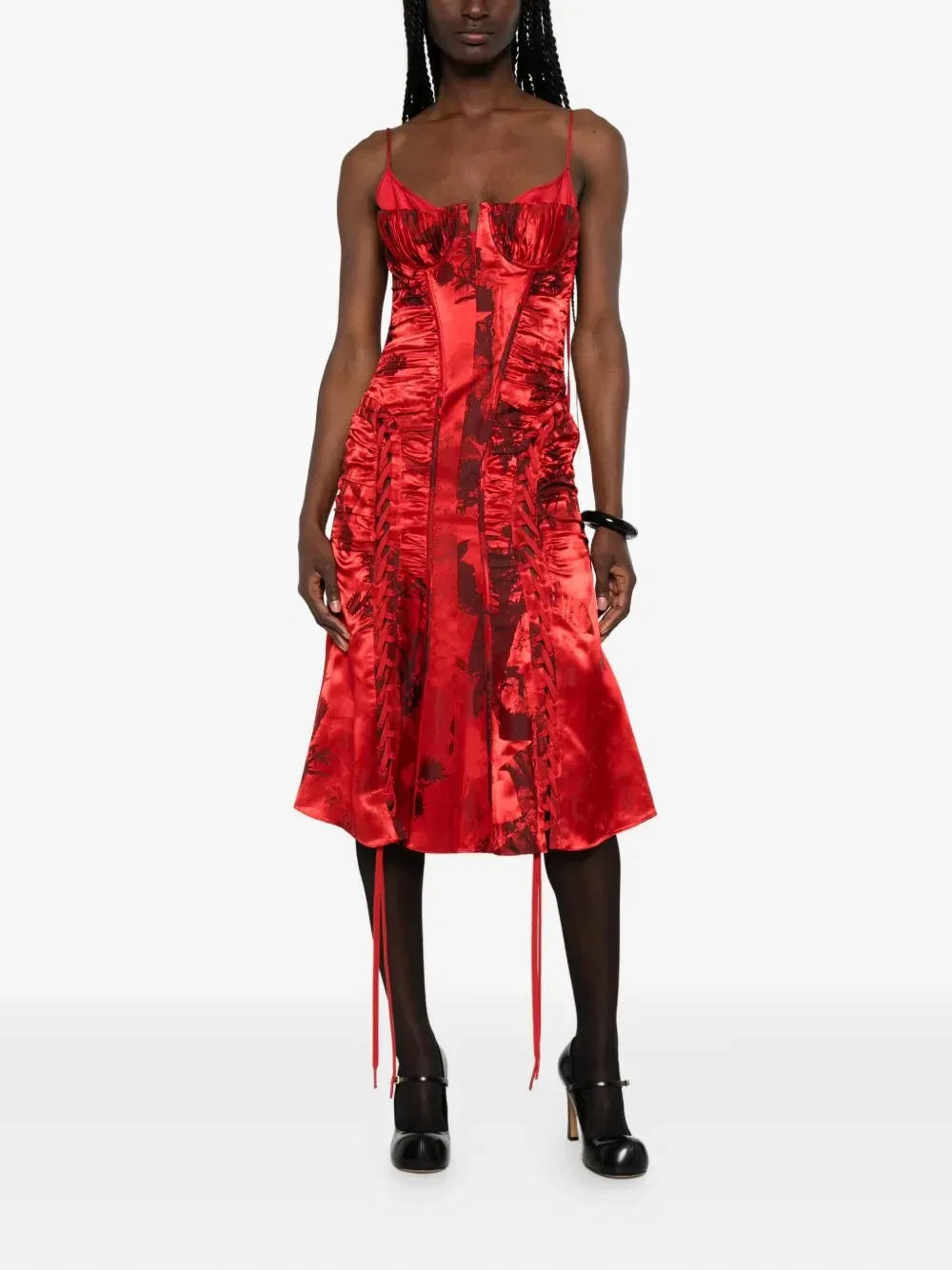 Платье на шнуровке с цветочным принтом Alexander McQueen, красный — фото 2