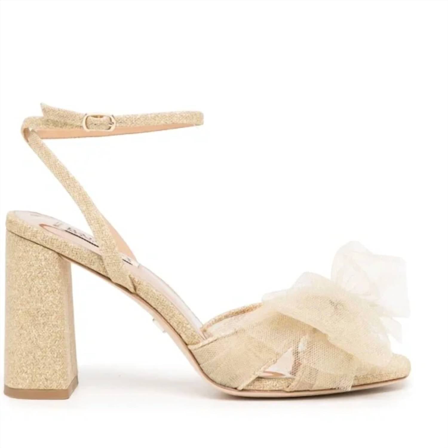 Tess Босоножки с бантом из тюля в золоте Badgley Mischka, золотой
